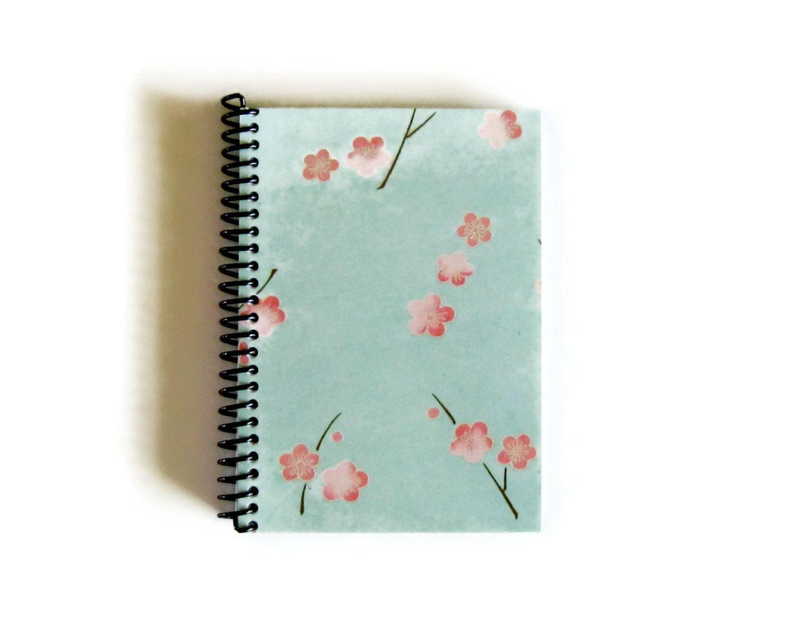 Blossoms on Mint Green - Notebook Spiral Bound (4 x 6) - stationeryCiaffi