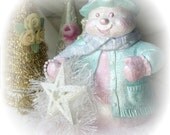 SNOWMAN Shabby Sweet Plaster/Chalkware Aqua/Pink  ECS sct schteam