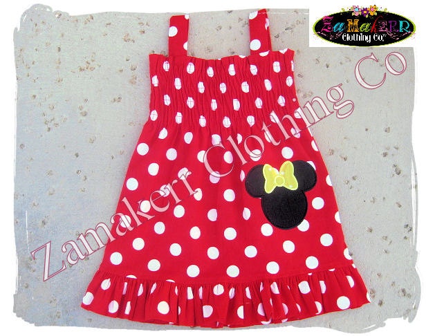 Custom Boutique Infant Baby Girl Clothing Minnie Mouse Polka Dot Summer Smocked Dress 3 6 9 12 18 24 month size 2T 2 3T 3 4T 4 5T 5 6 7 8