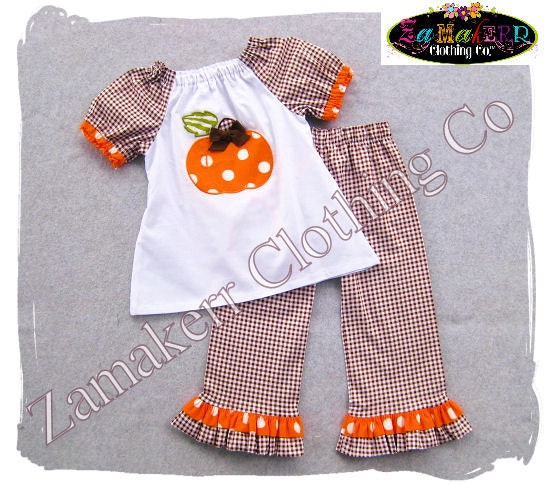 Girl Pumpkin Outfit- Thanksgivng Turkey Custom Boutique Baby Girl Turkey Fall Pant Set 3 6 9 12 18 24 month size 2T 2 3T 3 4T 4 5T 5 6 7 8