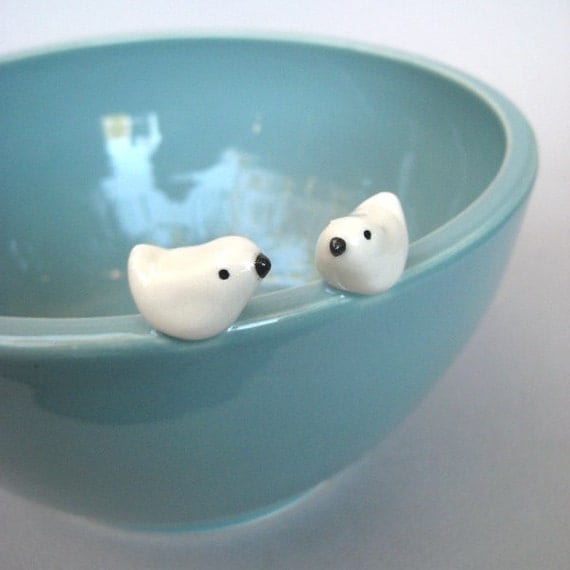 Tweethearts Robins Egg Blue Bird Bowl - Handmade Pottery