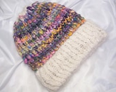 Hand Painted Handspun Knit Winter Warm Merino Wool Hat Beanie Toque