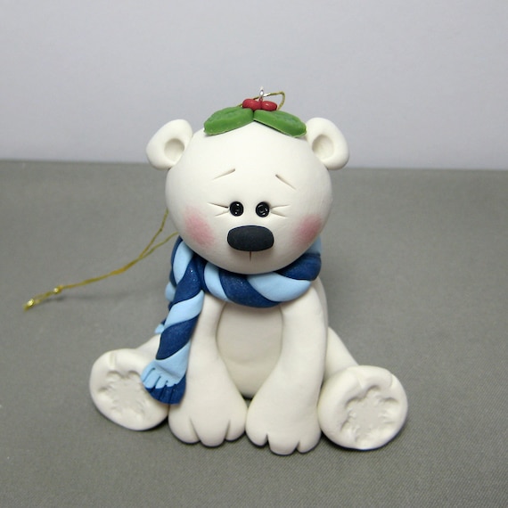 Winter Polar Bear polymer clay Ornament