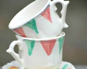 Banner Bunting Pink & Aqua Shabby Chic . .  Personalized Tea Cups Handpainted. . . Lovely for tea parties and showers. . .