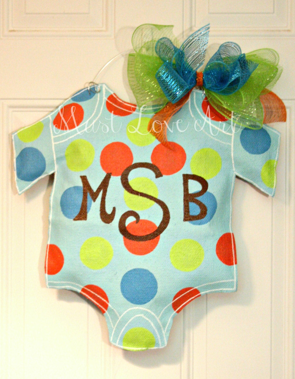 Baby Onesie Shower Nursery Burlap Door Hanger Decoration HUGE 2 ft  - Personalized