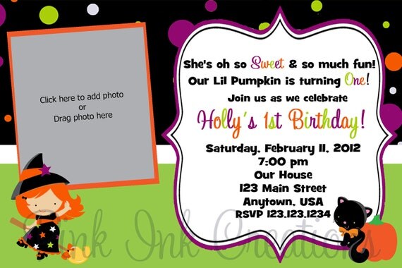 Witch Dots Halloween Birthday Invitation - PRINTABLE - girl or boy Il_570xn