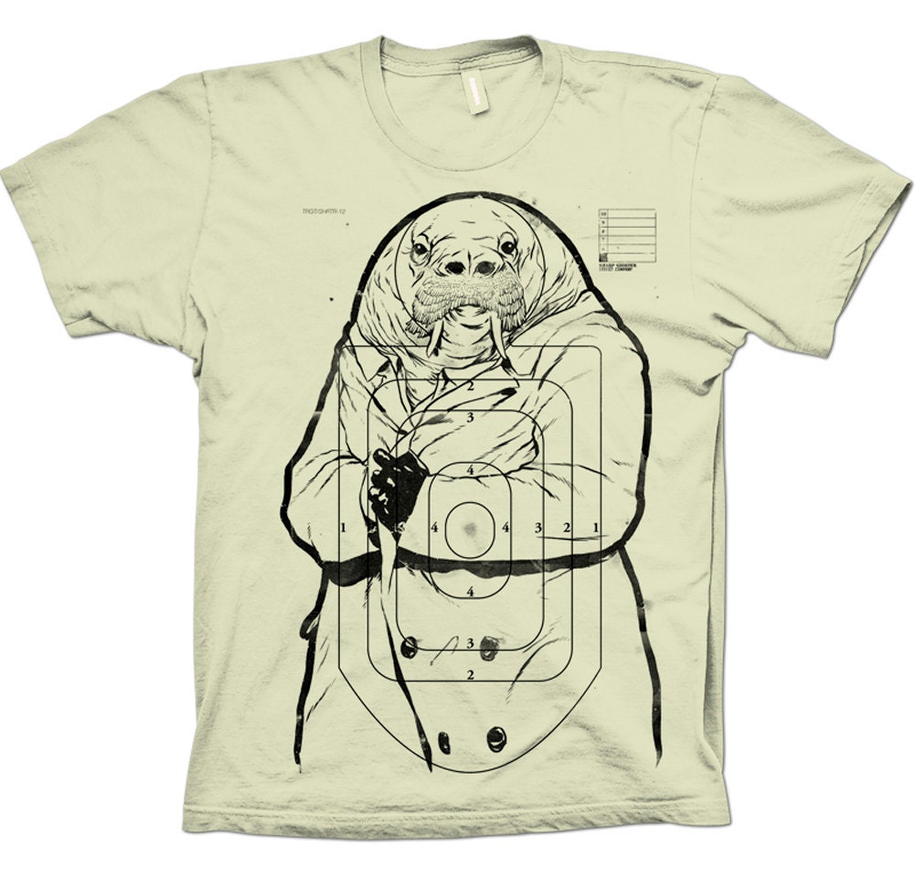 Mustache tee, Walrus tshirt, Animal t-shirt, Walrus tee, screen printed, Available S M L XL 2XL