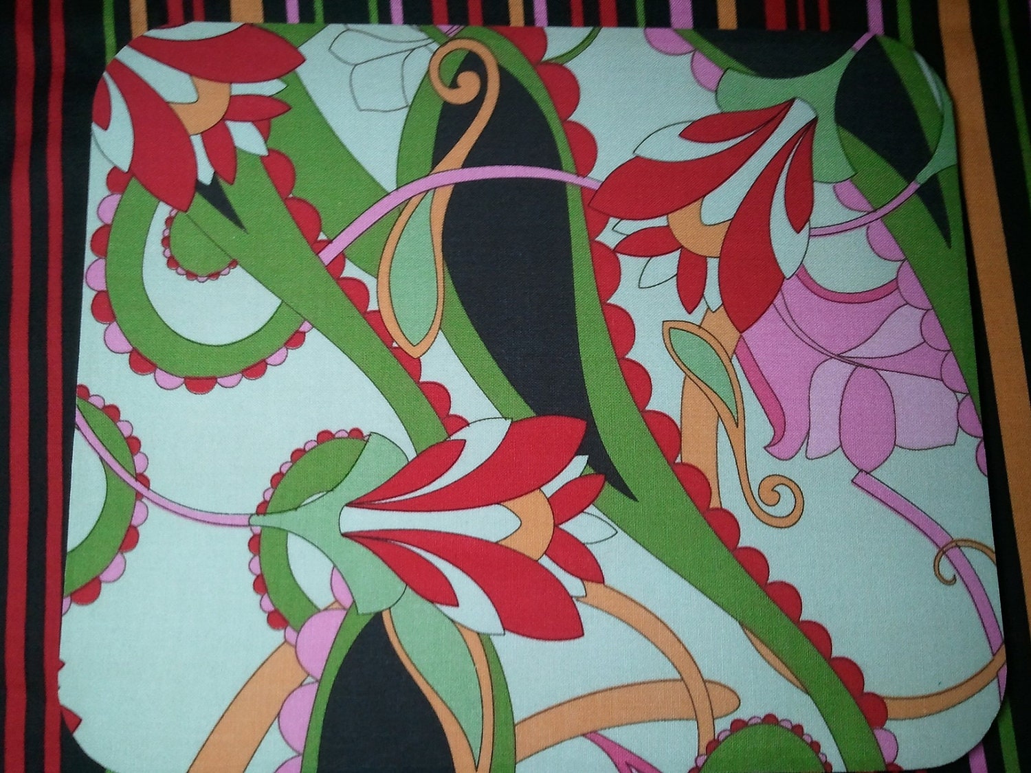Green Pink Red Floral with Paisley Fabric Computer Mousepad