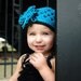 Crocheted Beanie with Frilly Loopy Flower Hot Blue, Black Trim Flowered Beanie Open Weave Design