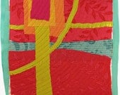 9.15.2012 small art quilt, contemporary, abstract, square, rose, aqua, citron, orange, yellow, bright pink