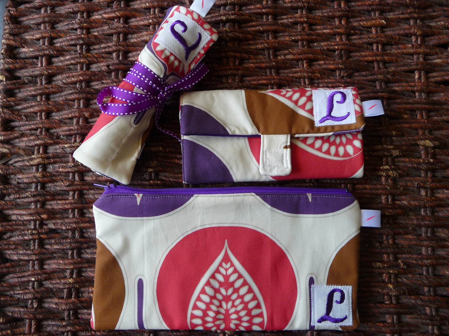 Monogram Gift Set - Home and Living Traveler Organizer Jewelry Roll Zippy Pouch Make Up Brush Roll All in one travel set with Free Shipping