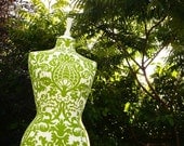 Vibrant Green Damask Display Mannequin Dressform - Sophie G