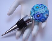Blue Millefiori Floral Handmade Polymer Clay Decorated Bottle Stopper - PolymerClayCreations