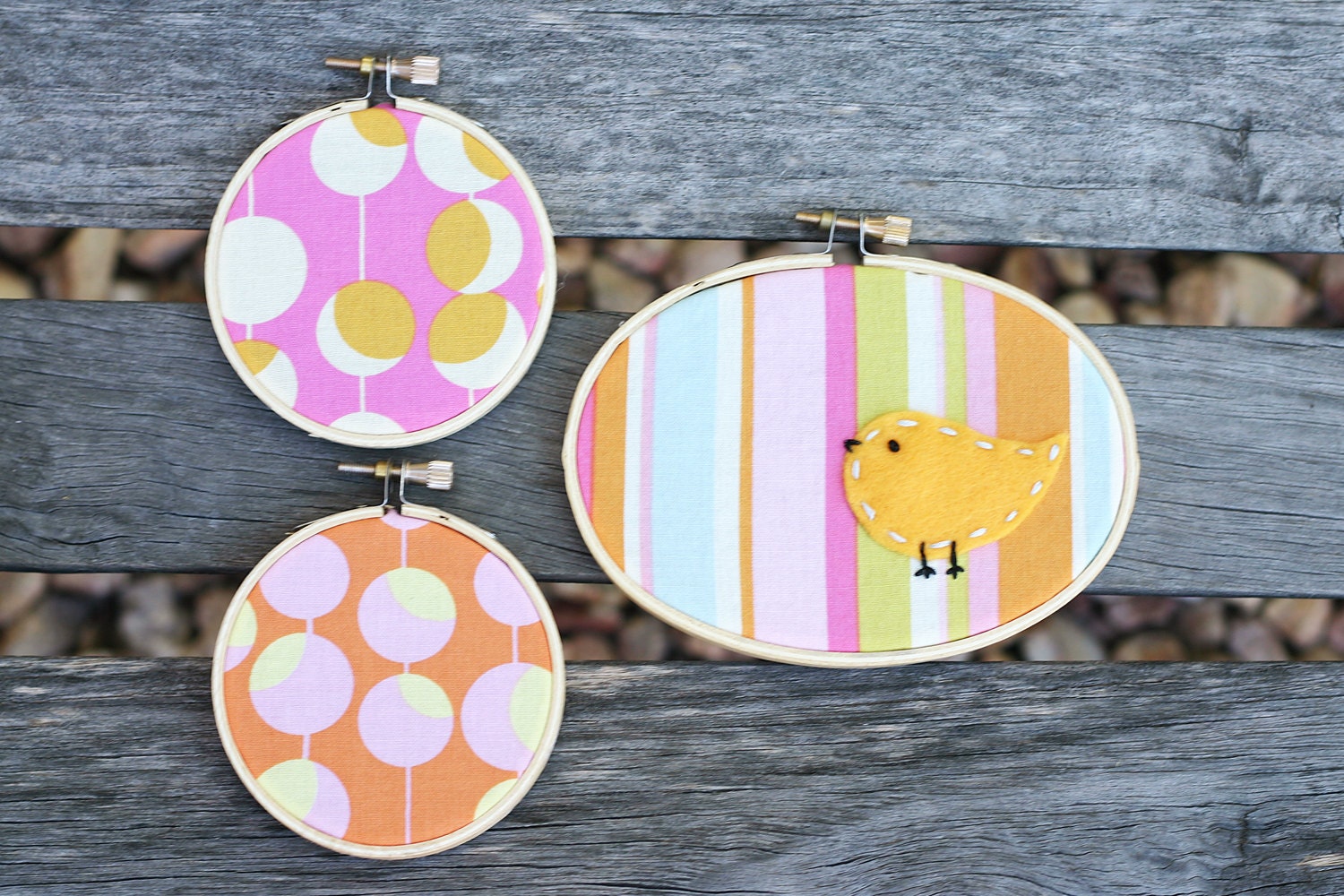 Bird Trio - Amy Butler Hoop Art