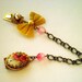 Pink Flower Arm Candy - Repurposed Vintage Cabochon Clasp Gold Mesh Bow and Glass Bead Chain Bracelet