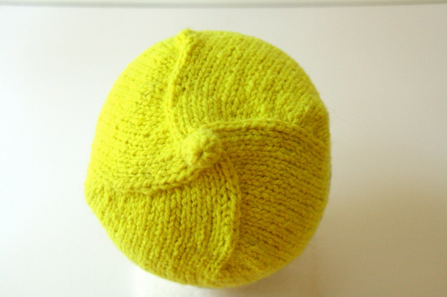 hand knit neon day glo yellow merino wool hat