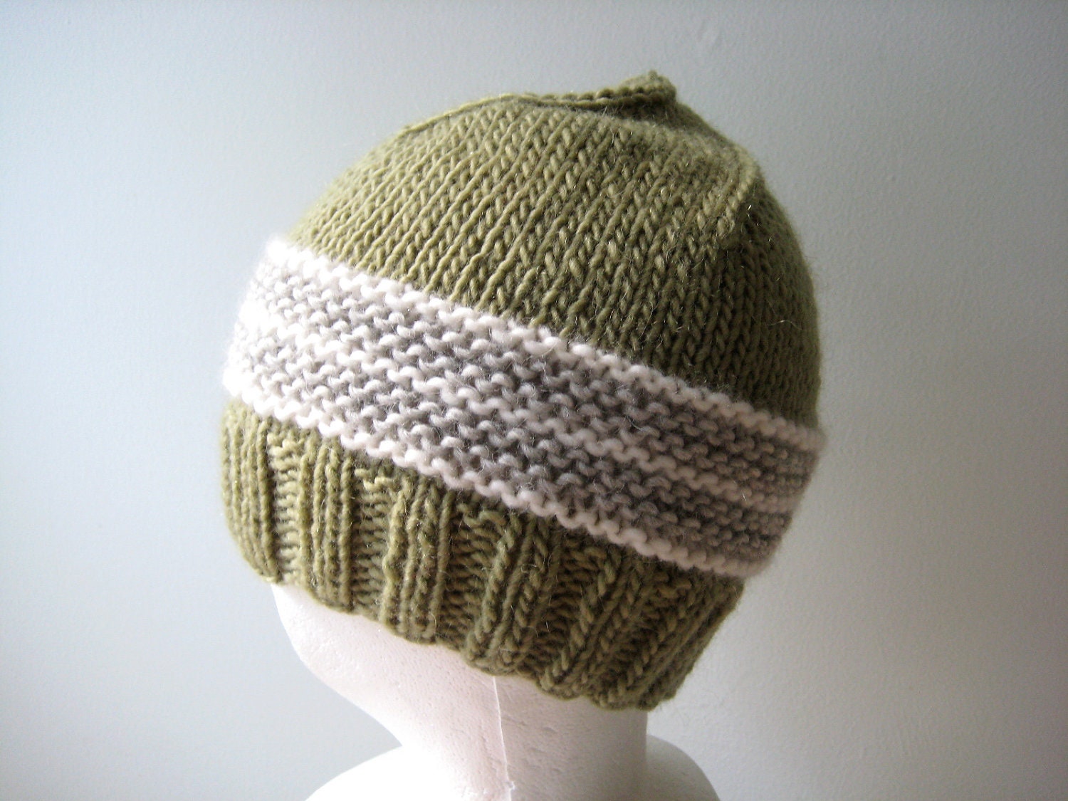 celery green with cream wool knit hat - beaconknits