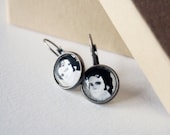Mr. Darcy Portrait Brass Earrings in Antique Silver Finish