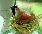 Birdsnest Cake Topper, Decor, Vintage Birds on Handmade Nest, Wedding Cake Topper