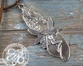 Fairy and Flowers Knife Pendant -- Handmade From Antique Silverware -- A Doctor Gus Creation