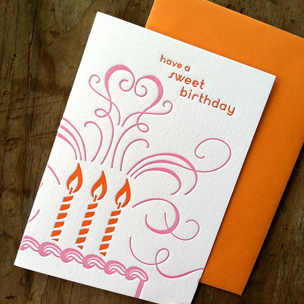 Sweet Birthday Card  - pink/orange