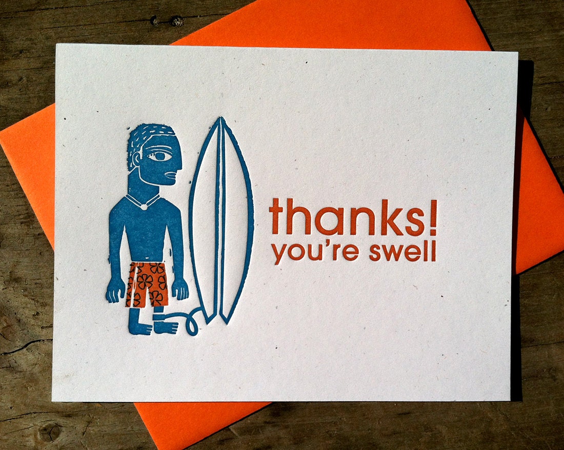 Surfer Thanks Card - set of six
