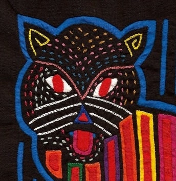 Museum Quality Mola 'Night Cat' - Kuna Indian Reverse Applique