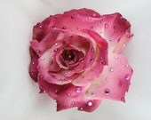 Sparkling Large Dark Pink and White Silk Rose
