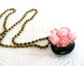 Soldered Bauble Grace Necklace, Pink and Green Pendant, Pink Beaded Pendant, Shabby Chic Necklace, Dictionary Jewelry, Grace Charm