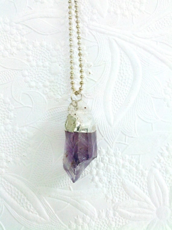 Amethyst Purple Crystal Necklace, Soldered Crystal Pendulum, New Age Gypsy Style Necklace, Spiritual Necklace, Rough Cut Amethyst Stone