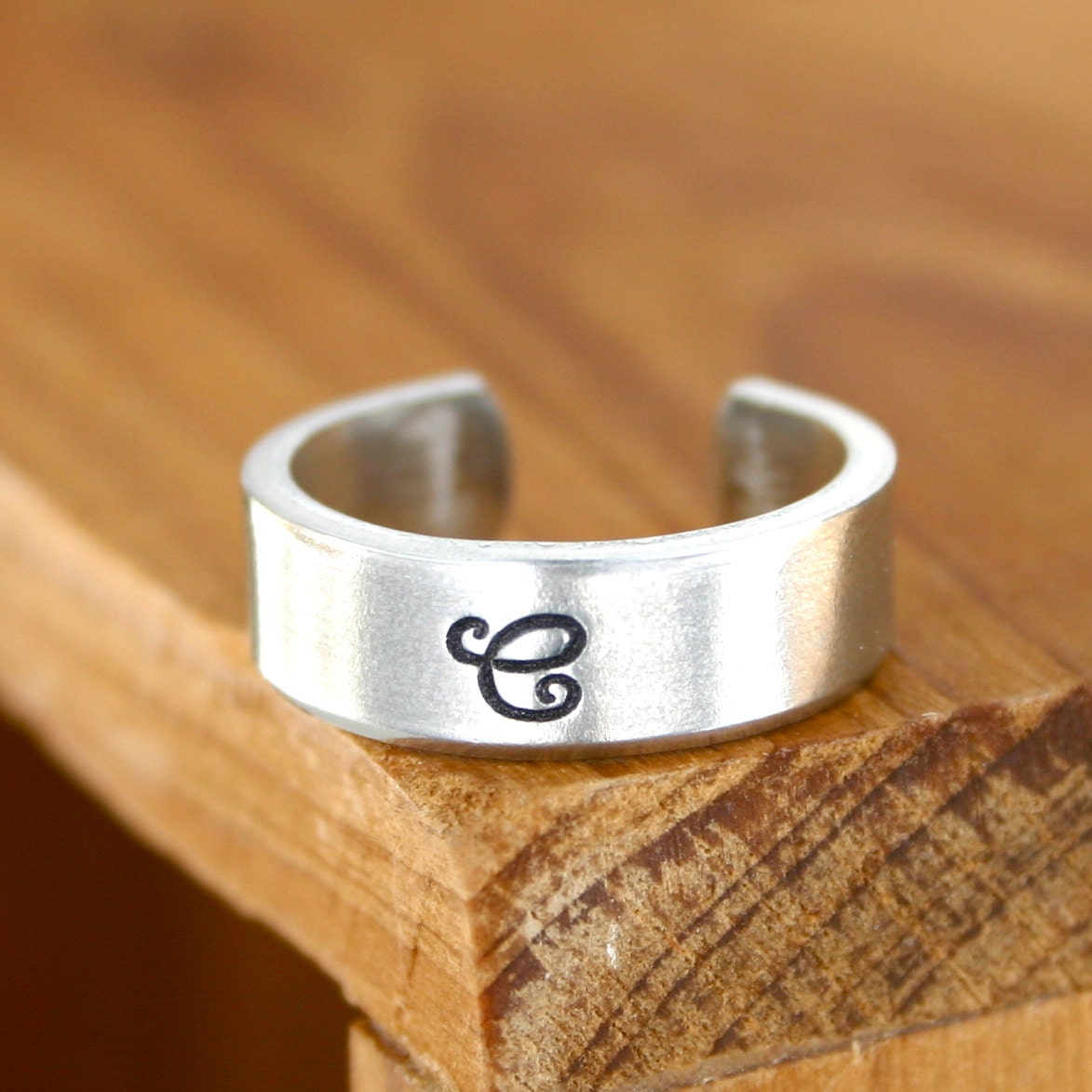 Silver hand stamped custom initial personalized ring Size Small