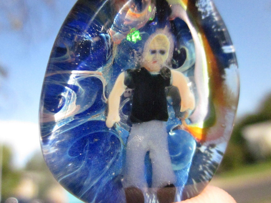 COSMIC JERRY GARCIA Lampwork Necklace Glass Art with Opals Grateful Dead Pendant Steal Your Face Murrine Magical Music Lovers Focal Bead