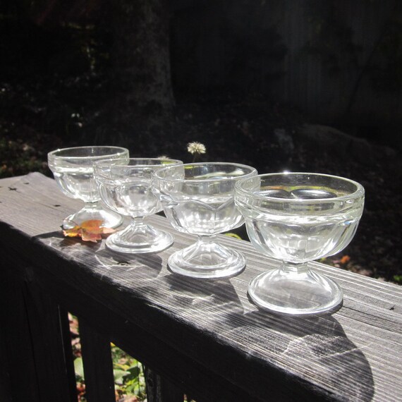 Four Vintage Dessert Dishes Footed Clear Glass by SimplySuzula