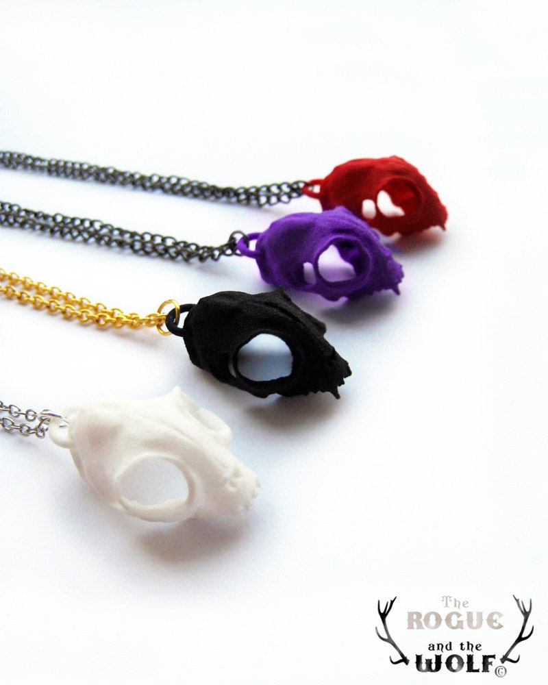 White Cat Skull Necklace, Cat necklace, Modern animal necklace, skull, cool jewelry, animal skull, animal jewellery, goth