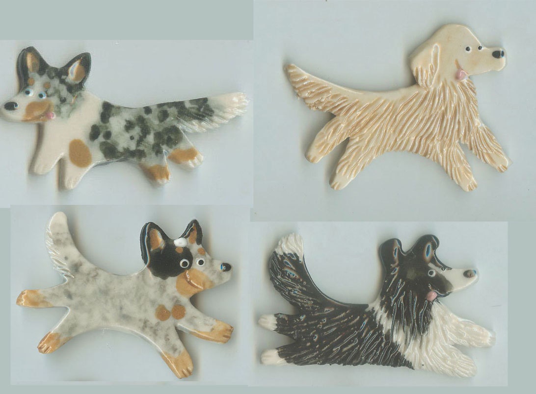Original Porcelain Whimsical Popogirl Dog Breed Brooch Pin Any Breed or Mix