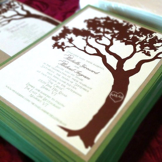 Carved Tree Wedding Invitations with RSVP postcard- Layered Invitation