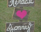 Wedding Signs His and Her Name Love heart With A Stake. Reception Party Sign Dinner Ceremony Signs Hand Painted