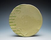 Small handmade plate, Dessert / serving dish, Victorian modern in Yellow pear w. Lime stripes