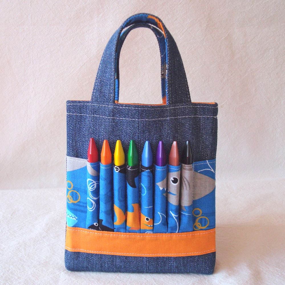 ARTOTE MINI Coloring Tote Crayon Bag Crayon Tote in Shark Attack
