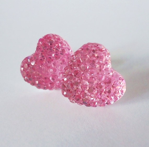 Pink Heart Stud Earrings Semi Translucent Color Textured hearts Metal Free Plastic Posts Hypoallergenic for Sensitive Ears