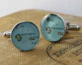 Santorini Greece Vintage Map Sterling Silver Cuff Links
