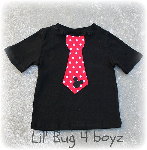 Custom Boutique Clothing Boys  Mickey  Mouse Black Knit Polka Dot  and Red Dot Tie Tee