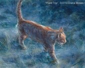FIELD TRIP -- 4x6 inch unframed oil painting of cat by Diana Moses Botkin