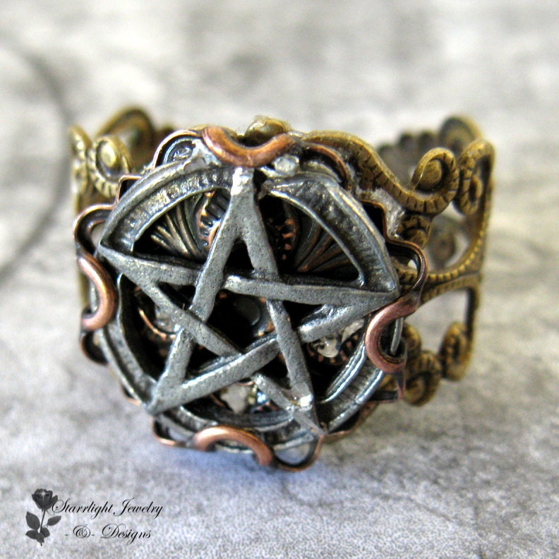 Goddess Of The Moons . Handcrafted Pentacle Ring