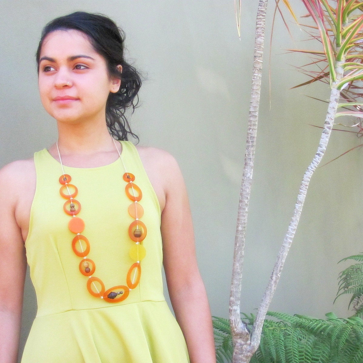 Orange Harvest Necklace - Chunky Resin and Wood Beads