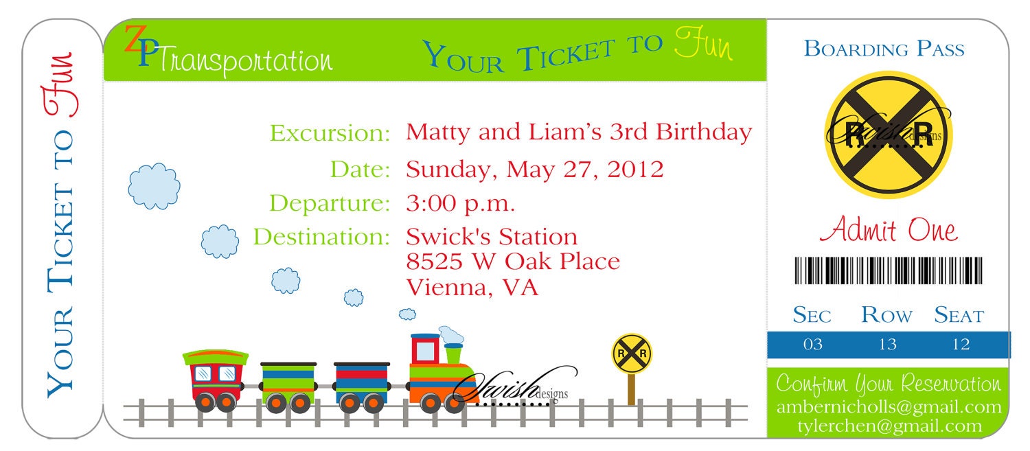 Train Birthday Invitation -  Boarding Pass Birthday Invite  - Airplane, train, transportation - boy - printable invitations -