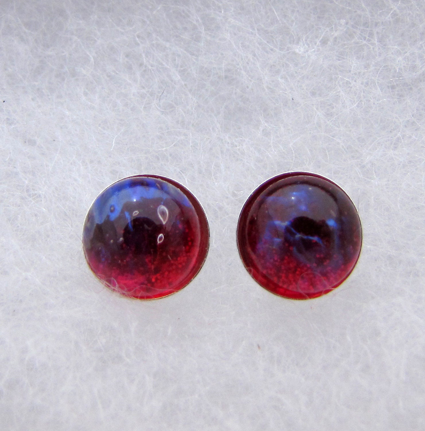 Sterling Silver Post Earrings - Tiny Stud Earrings - Mexican Fire Opal Glass