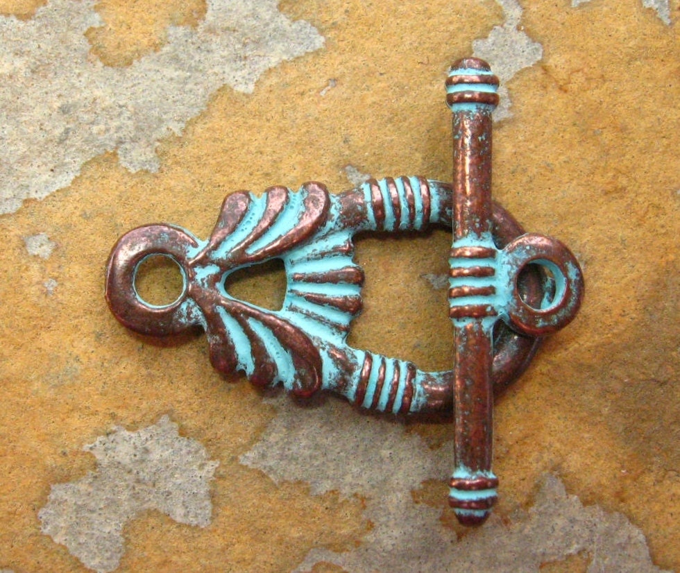 Greek Green Patina Fancy Toggle Clasp 25mm - 1 set