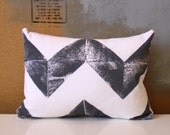 Hand Printed Gray and White Chevron Pillow - 12 x 16 Pillow with Insert