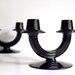 Vintage Candle Holders Fostoria Black Glass 1930s George Sakier Double Candlesticks Art Deco Pair